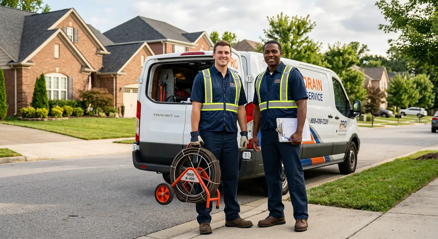 Sewer and drain service team with equipment ready for work in Jamesburg