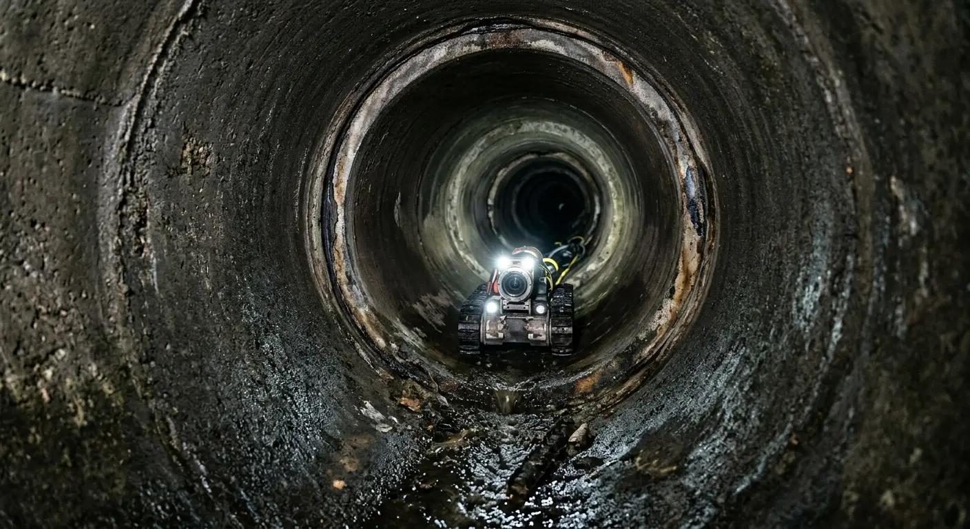 Robotic sewer camera inspecting pipe interior for Drain Snake Service in Jamesburg